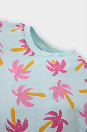 DeFacto Kız Bebek 2'li Takım Palmiye Desenli Kısa Kollu Tişört Beli Lastikli Şort E0689A525SMBE495