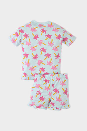 DeFacto Kız Bebek 2'li Takım Palmiye Desenli Kısa Kollu Tişört Beli Lastikli Şort E0689A525SMBE495