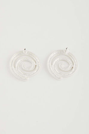 Kadın Spiral Motifli Mat Silver Küpe