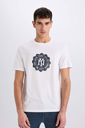 DeFacto %100 Pamuk Regular Fit Bisiklet Yaka Pamuklu Baskılı Kısa Kollu Tişört D7935AX25SPWT34