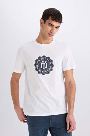 DeFacto %100 Pamuk Regular Fit Bisiklet Yaka Pamuklu Baskılı Kısa Kollu Tişört D7935AX25SPWT34