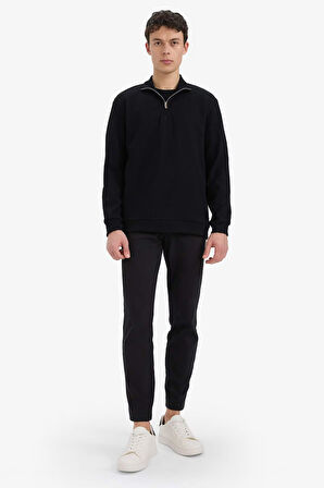 Comfort Fit Dik Yaka Waffle Sweatshirt