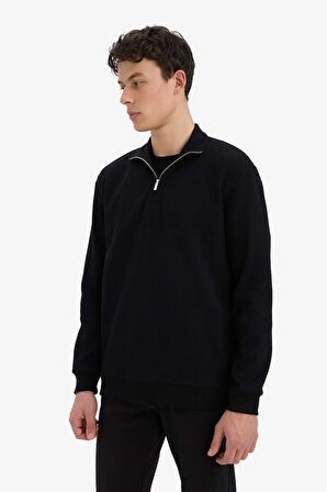 Comfort Fit Dik Yaka Waffle Sweatshirt