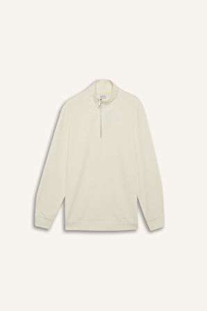 Comfort Fit Dik Yaka Yarım Fermuarlı Waffle Sweatshirt