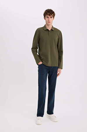 DeFacto %100 Pamuk New Regular Fit Polo Yaka Basic Düz Uzun Kollu Dokulu Pike Tişört D7530AX25SPKH438