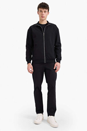 Comfort Fit Dik Yaka İçi Yumuşak Tüylü Kalın Sweatshirt Kumaşı Hırka