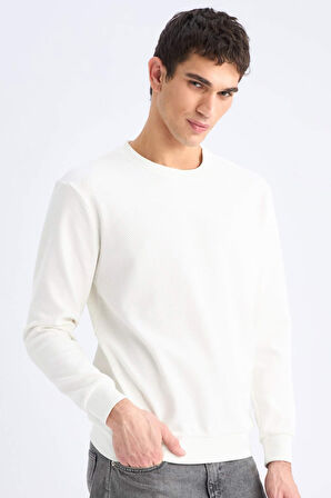 Regular Fit Bisiklet Yaka Jakarlı Sweatshirt