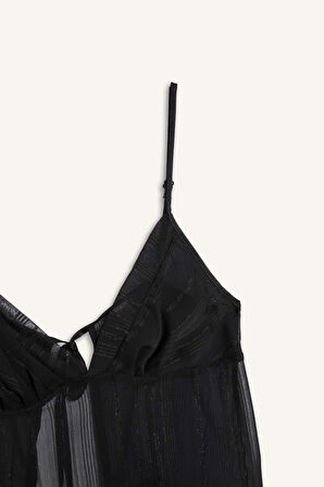 DeFacto Fall in Love Tül Pijama Takım Askılı Dantelli Üst Esnek Belli Uzun Alt D8684AX24WNBK27