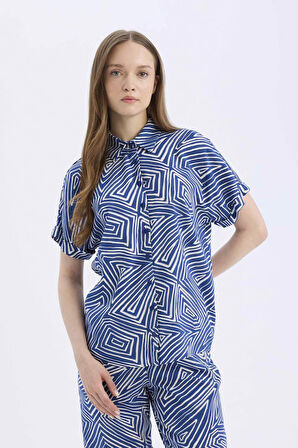 Regular Fit Desenli Kısa Kollu Gömlek