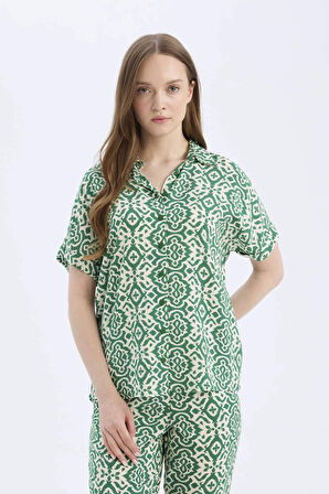 Regular Fit Desenli Kısa Kollu Gömlek