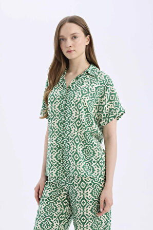 Regular Fit Desenli Kısa Kollu Gömlek