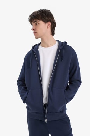 DeFacto Comfort Fit Kapüşonlu İçi Yumuşak Tüylü Basic Düz Kalın Fermuarlı Sweatshirt D7599AX25SPNV135