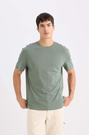 DeFacto %100 Pamuk New Regular Fit Bisiklet Yaka Basic Düz Kısa Kollu Tişört V7699AZ25SPGN470