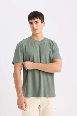 DeFacto %100 Pamuk New Regular Fit Bisiklet Yaka Basic Düz Kısa Kollu Tişört V7699AZ25SPGN470