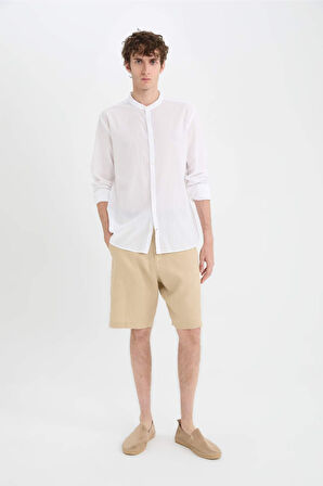 DeFacto %100 Keten Regular Fit Yazlık Bermuda Şort D9931AX25SMBG732