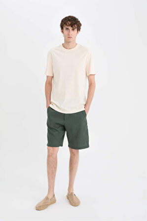 Regular Fit Yazlık Keten Bermuda Şort