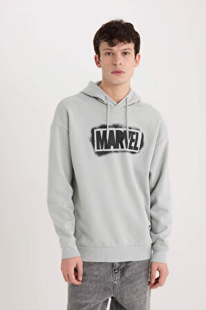 DeFacto Marvel Logo Only Oversize Geniş Kalıp Kapüşonlu Baskılı Sweatshirt Y0354AZ24AUGR91