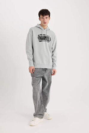 DeFacto Marvel Logo Only Oversize Geniş Kalıp Kapüşonlu Baskılı Sweatshirt Y0354AZ24AUGR91