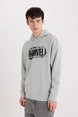 DeFacto Marvel Logo Only Oversize Geniş Kalıp Kapüşonlu Baskılı Sweatshirt Y0354AZ24AUGR91