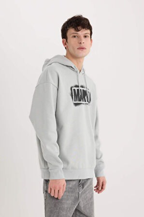 DeFacto Marvel Logo Only Oversize Geniş Kalıp Kapüşonlu Baskılı Sweatshirt Y0354AZ24AUGR91