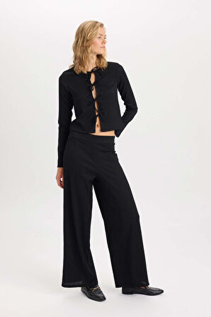 Wide Leg  Geniş Bol Paça Esnek Belli Basic Düz Bürümcük Pantolon