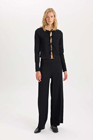 Wide Leg  Geniş Bol Paça Esnek Belli Basic Düz Bürümcük Pantolon