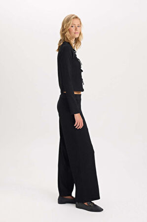 Wide Leg  Geniş Bol Paça Esnek Belli Basic Düz Bürümcük Pantolon