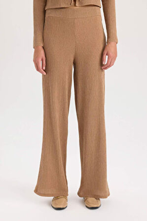 Wide Leg  Geniş Bol Paça Esnek Belli Basic Düz Bürümcük Pantolon