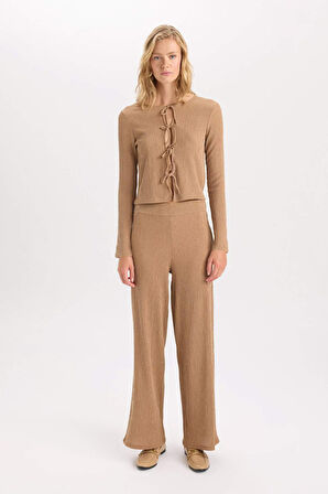 Wide Leg  Geniş Bol Paça Esnek Belli Basic Düz Bürümcük Pantolon