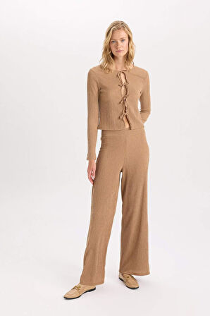Wide Leg  Geniş Bol Paça Esnek Belli Basic Düz Bürümcük Pantolon