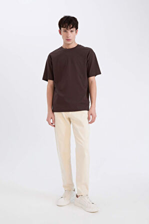 DeFacto %100 Pamuk Boxy Fit Bisiklet Yaka Basic Düz Kısa Kollu Tişört D6070AX25SPBN326