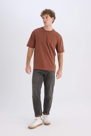 DeFacto %100 Pamuk Boxy Fit Bisiklet Yaka Basic Düz Kısa Kollu Tişört D6070AX25SPBN326