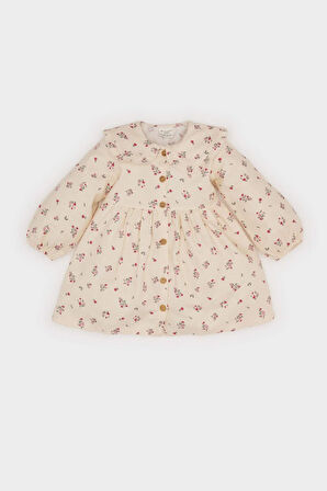 DeFacto Kız Bebek Çiçekli Uzun Kollu Twill Elbise D9552A525SPBG360