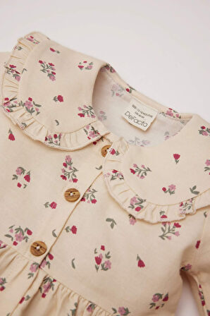 DeFacto Kız Bebek Çiçekli Uzun Kollu Twill Elbise D9552A525SPBG360