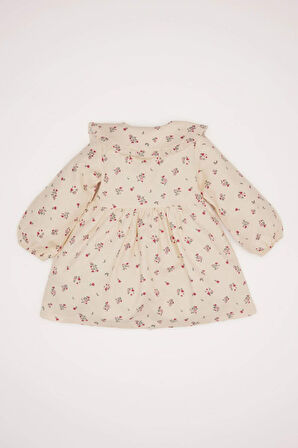 DeFacto Kız Bebek Çiçekli Uzun Kollu Twill Elbise D9552A525SPBG360