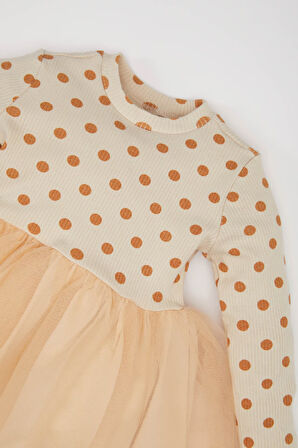 DeFacto Kız Bebek Çiçekli Uzun Kollu Tül Elbise D9573A525SPBG360