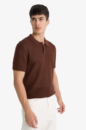 DeFacto Standart Fit Normal Kesim Polo Yaka Basic Düz Kısa Kollu Ajurlu Triko Tişört C9582AX25SMBN192