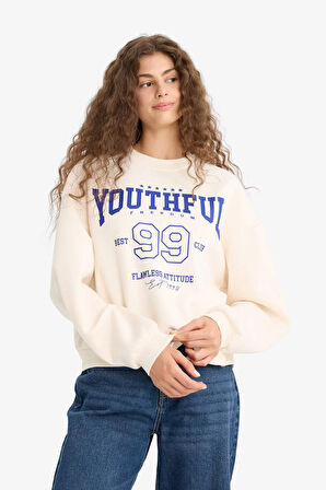 Regular Fit Bisiklet Yaka Baskılı Sweatshirt