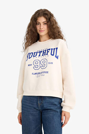 Regular Fit Bisiklet Yaka Baskılı Sweatshirt