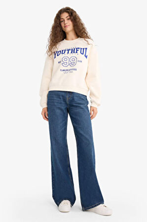 Regular Fit Bisiklet Yaka Baskılı Sweatshirt