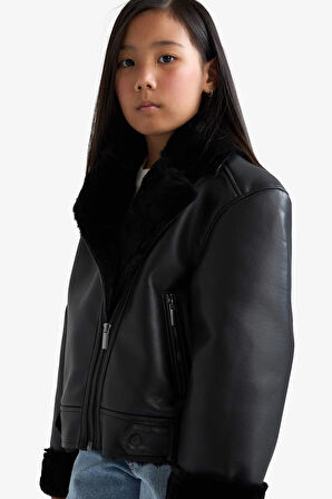 Kız Çocuk Ceket Yaka Suni Kürk Astarlı Mont