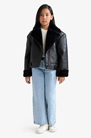 Kız Çocuk Ceket Yaka Suni Kürk Astarlı Mont