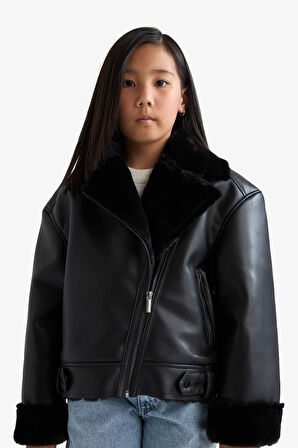 Kız Çocuk Ceket Yaka Suni Kürk Astarlı Mont