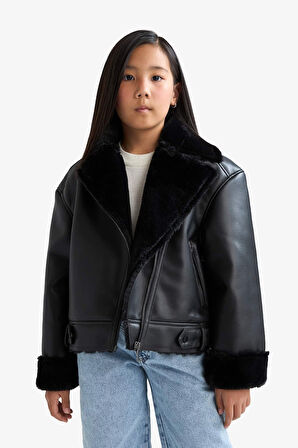 Kız Çocuk Ceket Yaka Suni Kürk Astarlı Mont