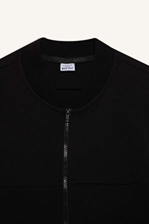 DeFactoFit Slim Fit Dar Kesim Kolej Yaka Skuba Dalgıç Kumaş Bomber Hırka F0877AX25SPBK81