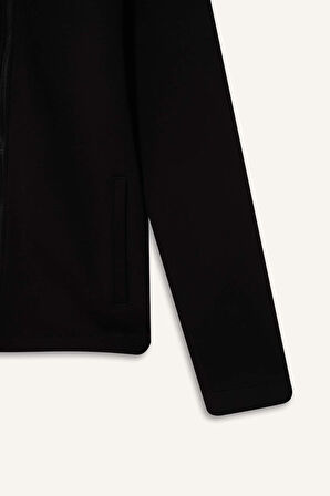 DeFactoFit Slim Fit Dar Kesim Kolej Yaka Skuba Dalgıç Kumaş Bomber Hırka F0877AX25SPBK81