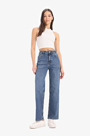 Comfort Straight Yüksek Bel Bilek Boy Jean Yıkamalı Pantolon
