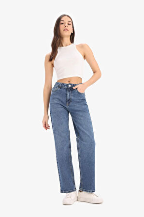 Comfort Straight Yüksek Bel Bilek Boy Jean Yıkamalı Pantolon