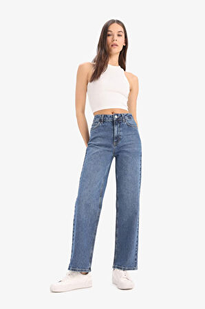 Comfort Straight Yüksek Bel Bilek Boy Jean Yıkamalı Pantolon