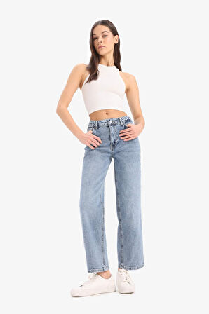 Comfort Straight Yüksek Bel Bilek Boy Jean Yıkamalı Pantolon